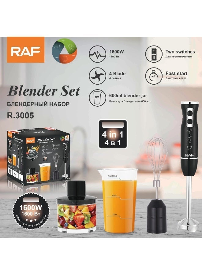 RAF 5-in-1 Hand Immersion Blender Set – 1600W High Power Multi-Function Stick Mixer with 14500 RPM, Stainless Steel Blades, 600ml Beaker, Chopper, Whisk, and Milk Frother – Model R.3005 - Image 2